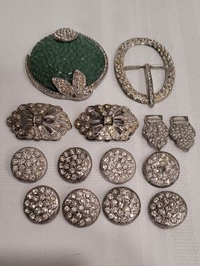 Antique Victorian Art Deco Lot Buckles Buttons Clips